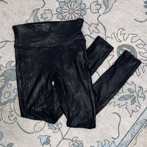 SPANX Faux Leather Black Leggings Size Small Petite